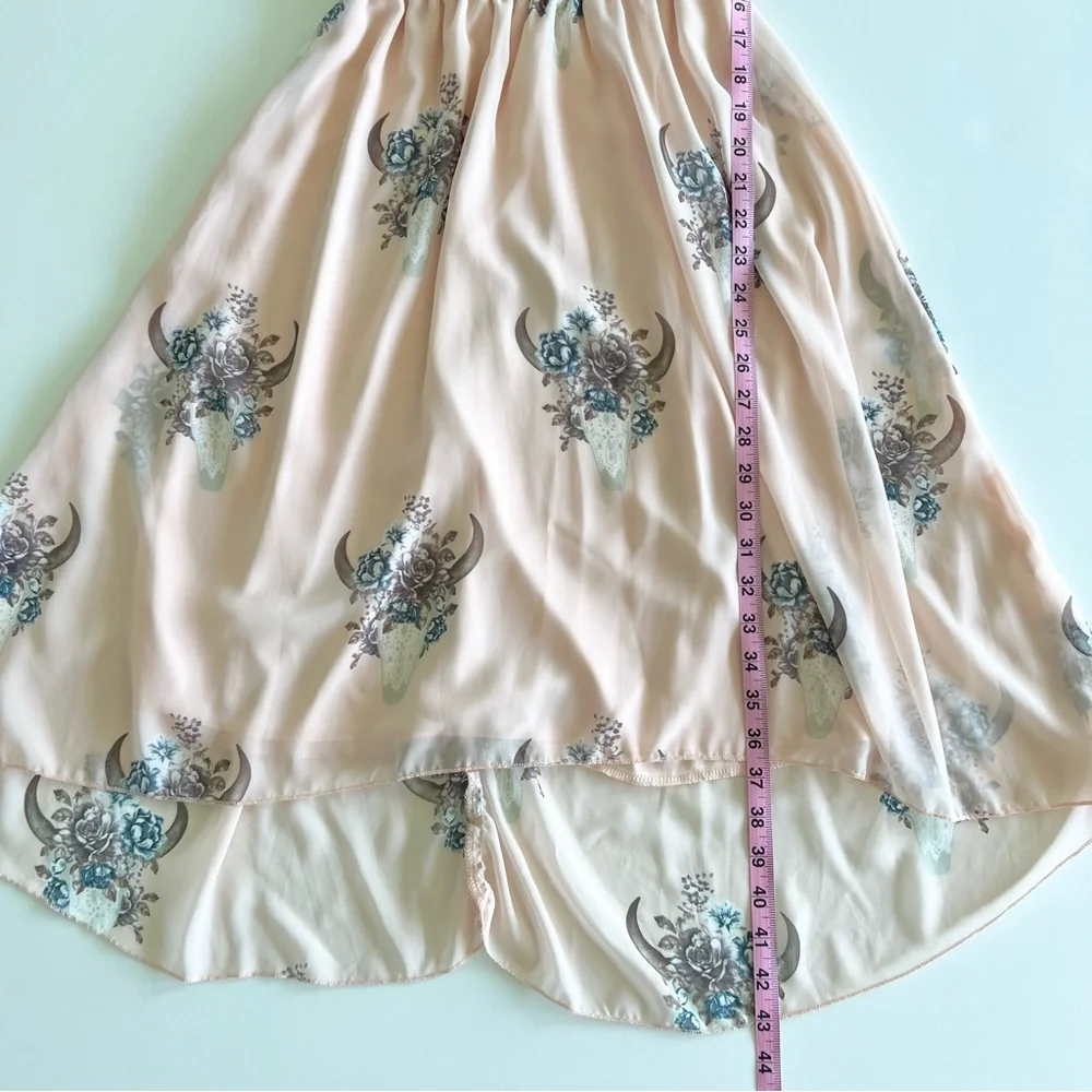 Charlotte Russe Pink Floral Longhorn Skull Midi Dress, Small - Picture 6 of 10
